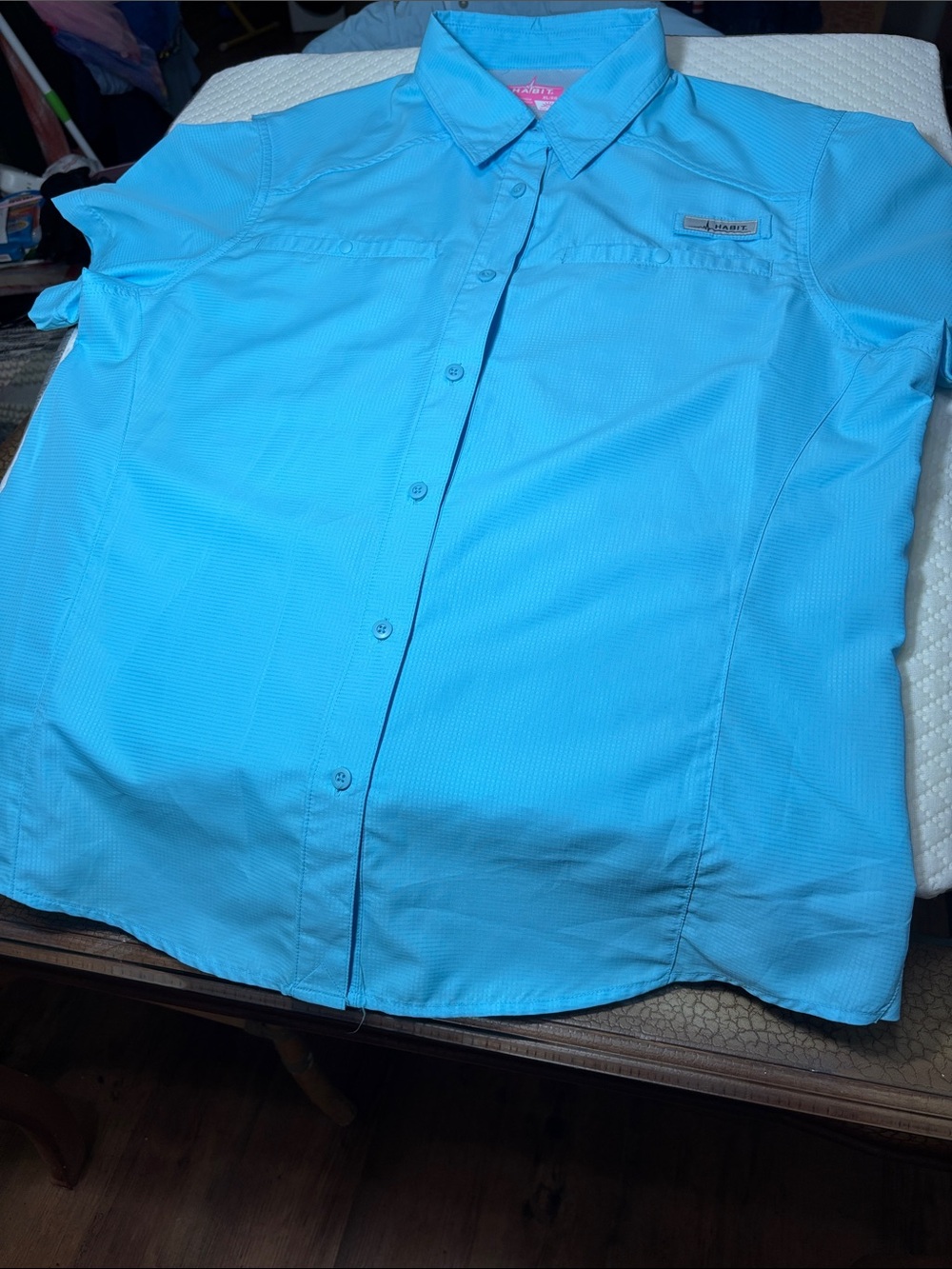 Habit Women’s Short-Sleeve Button Down Shirt - Aqua Blue